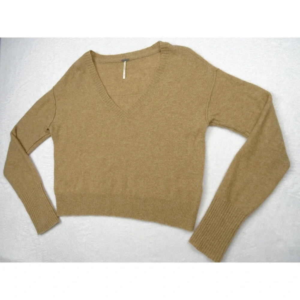Free People Sweater Womens Size Medium Brown‎ Pullover 100% Cashmere Long Sleeve